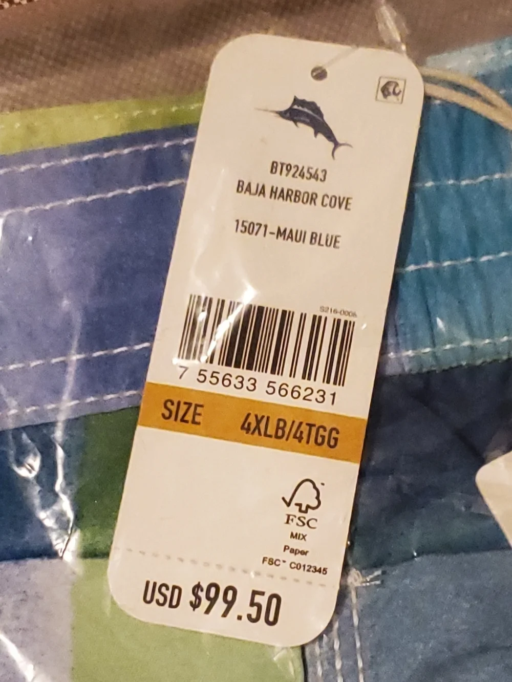 New Tommy Bahama Baja Harbor Board Short Maui Blue Plaid Size 4XLB Big & Tall